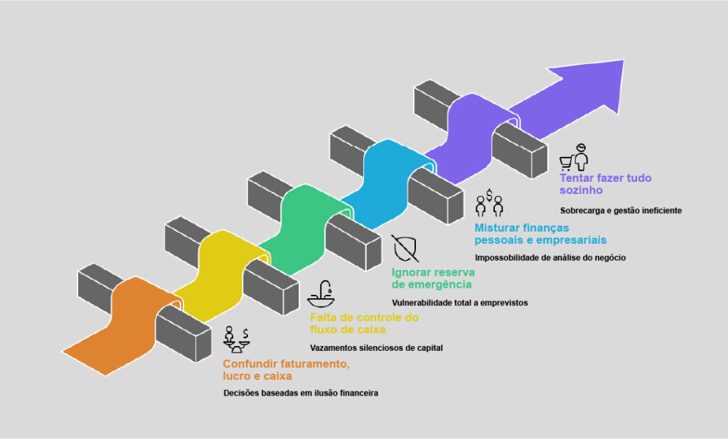 Infográfico mostrando os principais erros de gestão financeira.