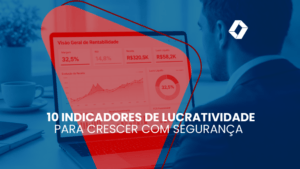 Empresário de terno observa notebook com dashboard financeiro, exibindo indicadores de rentabilidade, gráficos coloridos em ambiente corporativo.